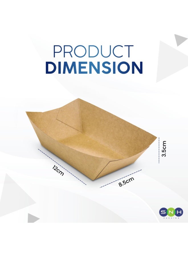 SNH Packing Kraft Paper Food Trays Heavy-Duty Brown Paper Food Boat Tray Disposable Serving Basket for French Fries, Snacks, Taco, Hot Dogs, Popcorn, Nachos and Picnic Wedding Party - Image 2